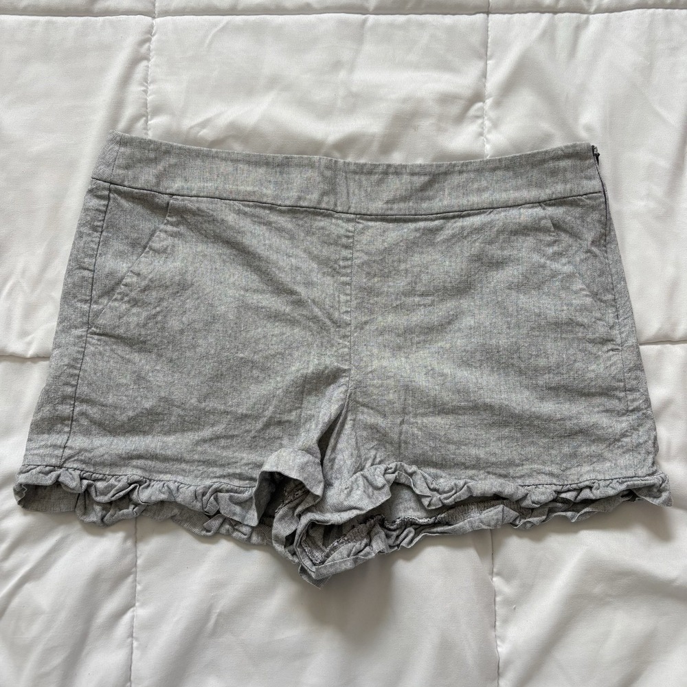 Loft Ruffle Hem Mini Shorts Womens 8 Gray Flat Front Summer Beach‎ Dainty Whimsy